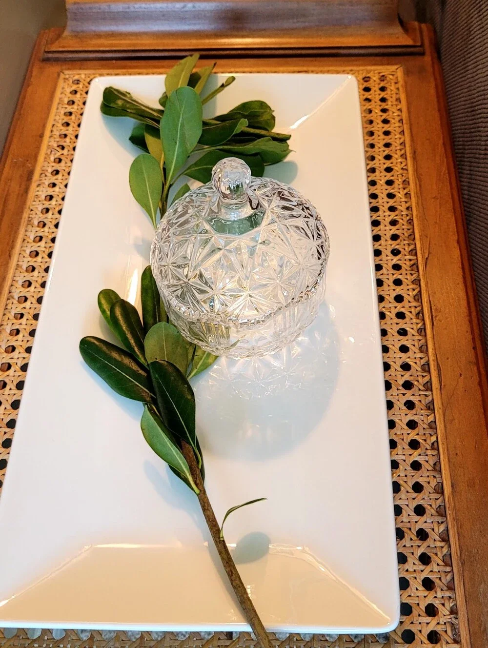 This is a Roscher Fine Porcelain white rectangular serving tray In Classic White